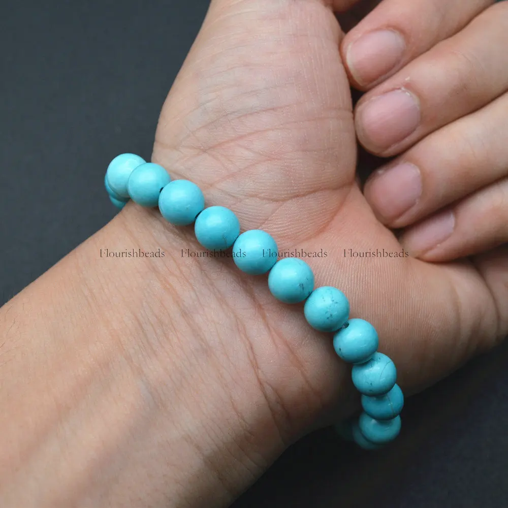 

8mm Blue Howlite Turquoise Stone Round Beads Elastic Line Bracelets Fashion Woman Man Jewelry