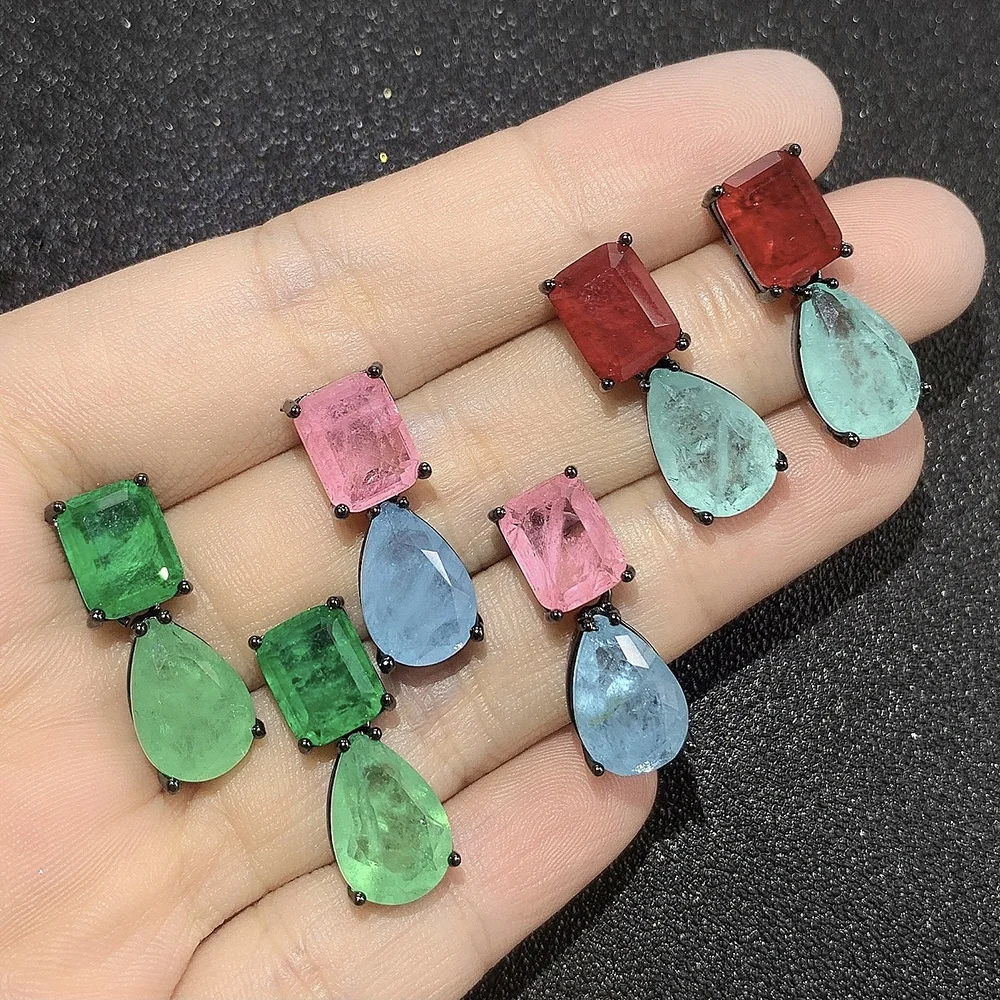 

2021 Brazil Style Earrings Fusion Stone Gold Plated Jewelry Waterdrop Stud Earrings Women