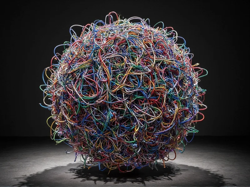 3D sculpture visualizing internet data streams with repurposed cables