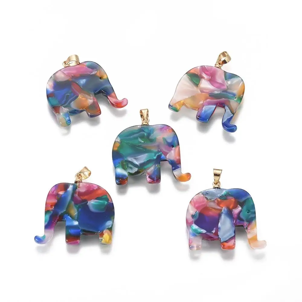 

PandaHall Golden Brass Finding Elephant Colorful Resin Pendants
