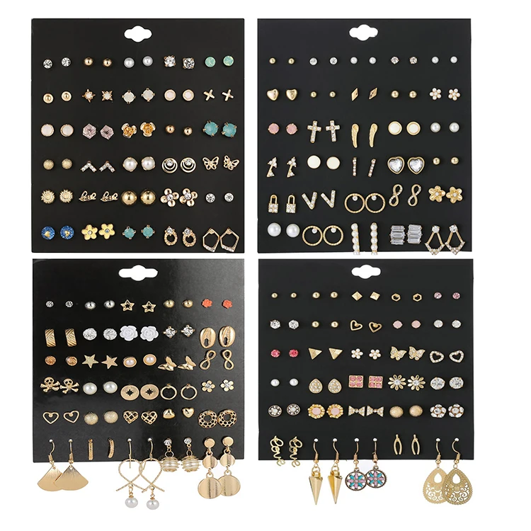 

LIVE4U Latest Cheap Wholesale 30 Pairs Rhinestone Multi Element Gold Mini Stud Earrings Design for Women Girls