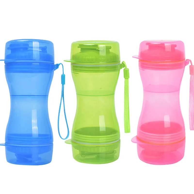 

Wholesales Outdoor Dog Water Bottle Traveling Pet Food Container 3in1 Accompanying Cup Cat Bowl Plastic Drink Feeder