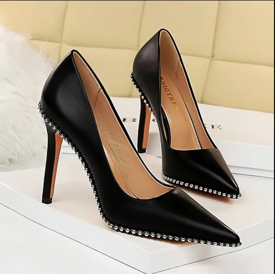 

YX 1829-3 Women Shoes New Arrivals 2021 Summer High Heels Pointed Toe Rhinestone Sandals Thin heels For Women, Black , brown