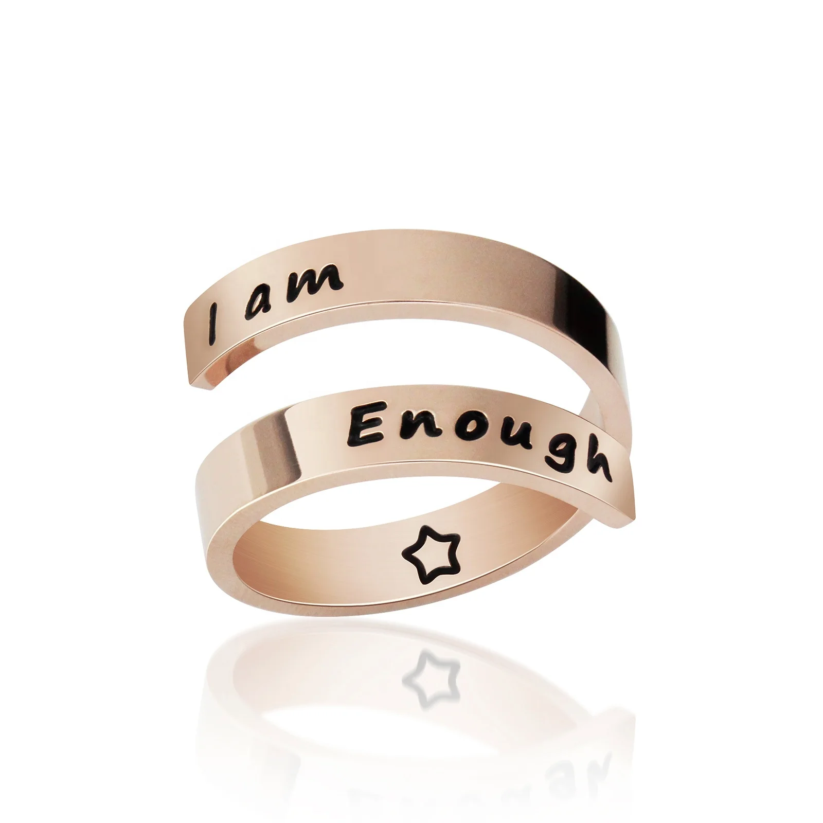

Lettering I am enough layer ring 316L Stainless Steel rings best friends finger ring jewelry, Steel color, rose gold