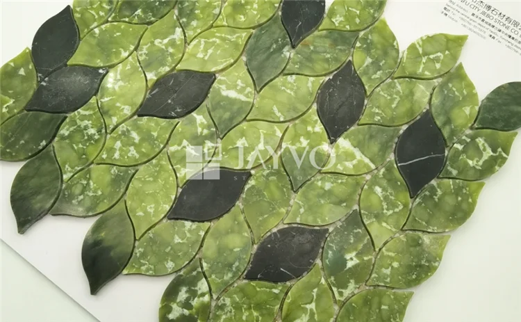 High Quality 350*285MM Leaf Polish Apple Green Nero Margina Waterjet Parquet Marble Mosaic Tiles