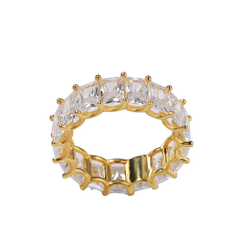 

Hip Hop Cool 18K Real Gold Plated Shining White Zircon Ring Trapezoidal Cubic Zirconia Finger Ring