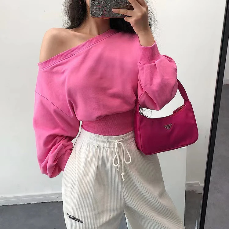 

2022 high quality custom sexy crop top hoodie long sleeve casual off shoulder hoodie sweatshirt for women