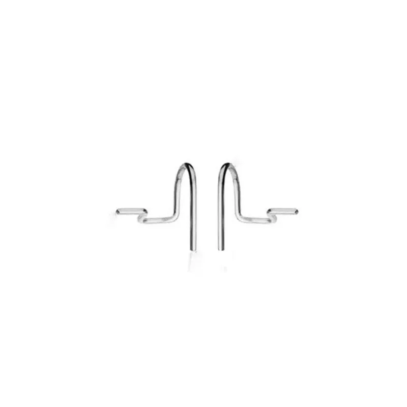 

925 sterling silver plated delicate curved lines asymmetric huggie hoop earrings women daily wear jewelry