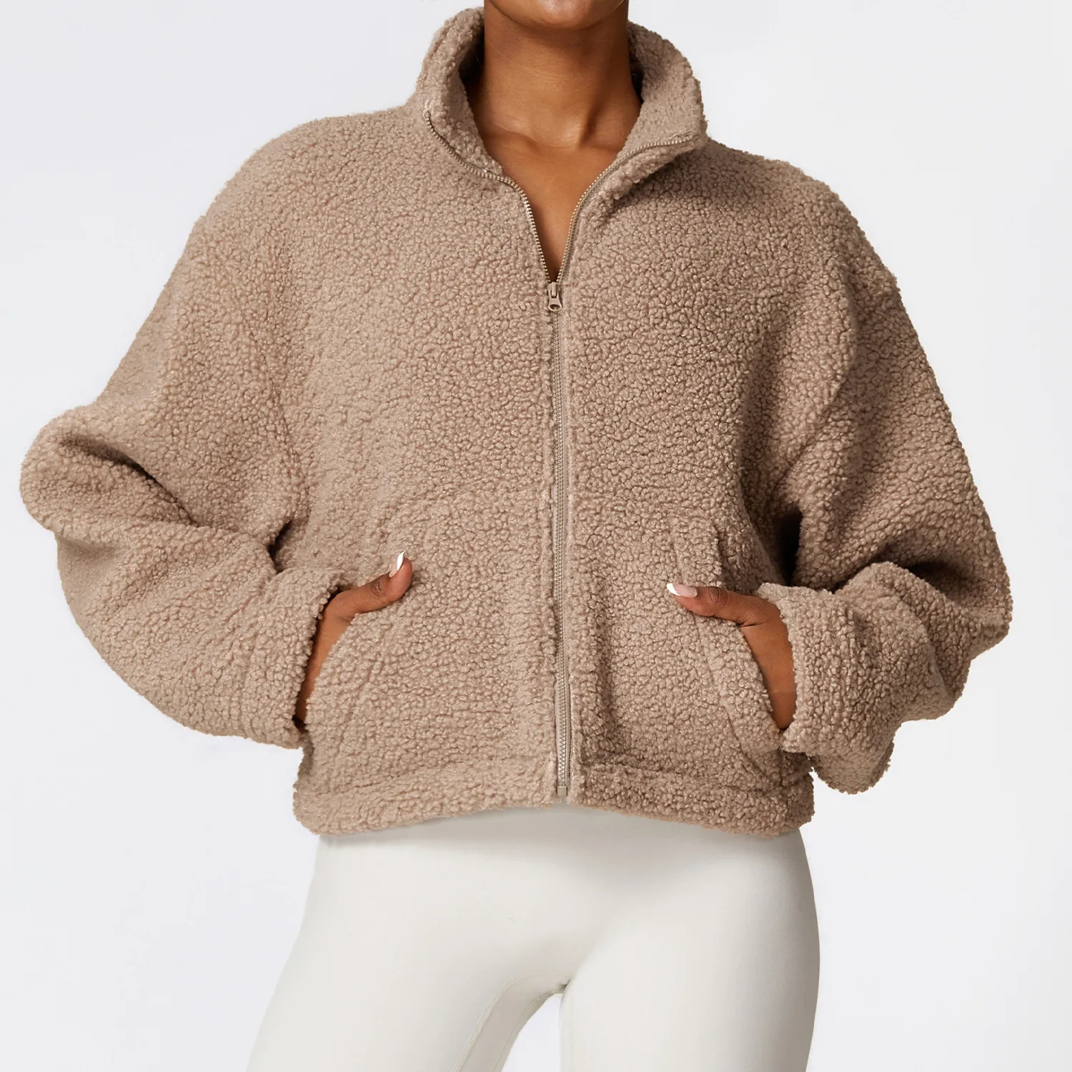 

Winter New Wholesale Zipper Warm Sherpa Fitness Sports Coat Thickened Polar Fleece Yoga Jacket For Women