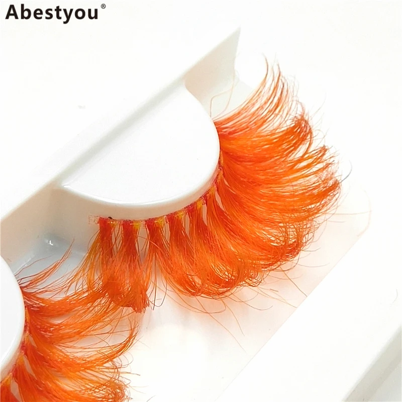 

Abestyou Lash Vendor 8d Mink Lashes With Transparent Full Stripe Band 25mm Length Orange Eyelashes Halloween Cosplay Lashes