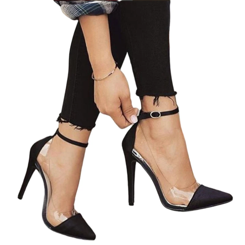 

Latest Design Patchwork Color Transparent Thin Heels Shoes Ladies High Heels, Picture