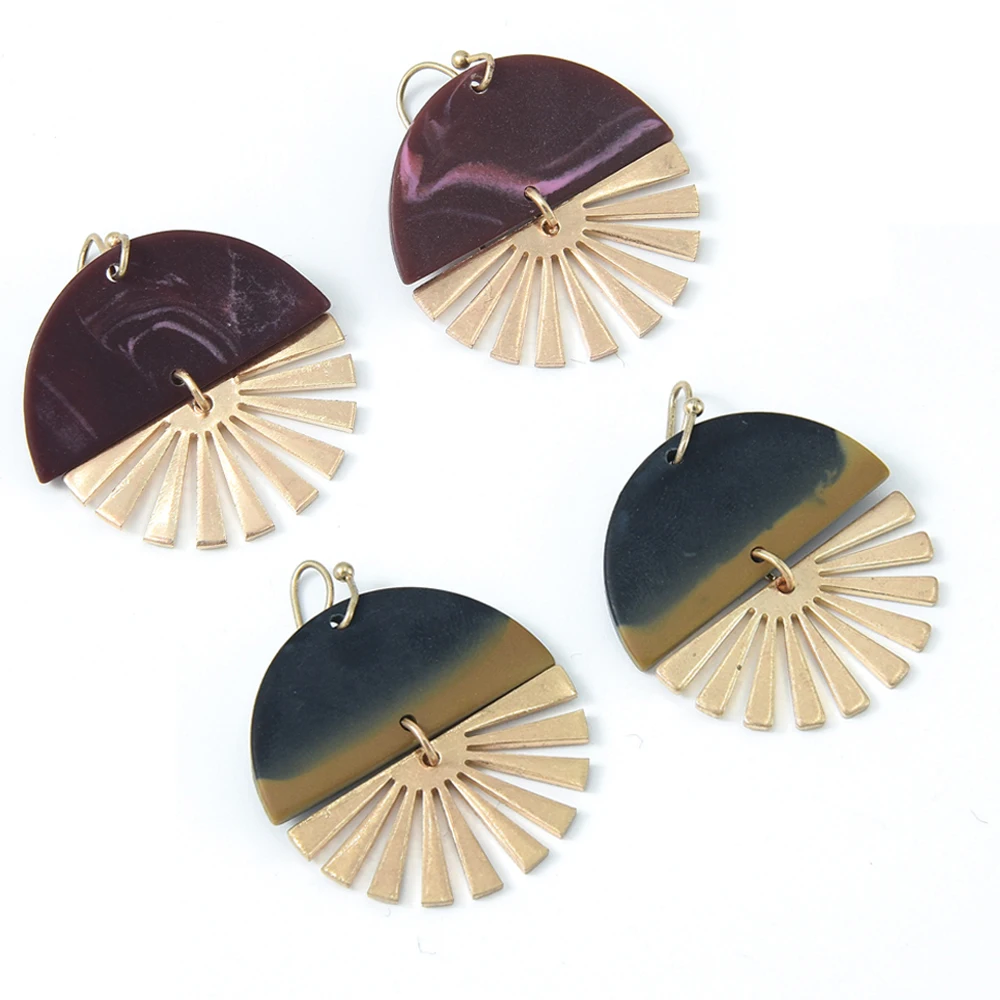 

Veijer Vintage Gold Plated Geometric Resin Hoop Earrings For Women, Multi