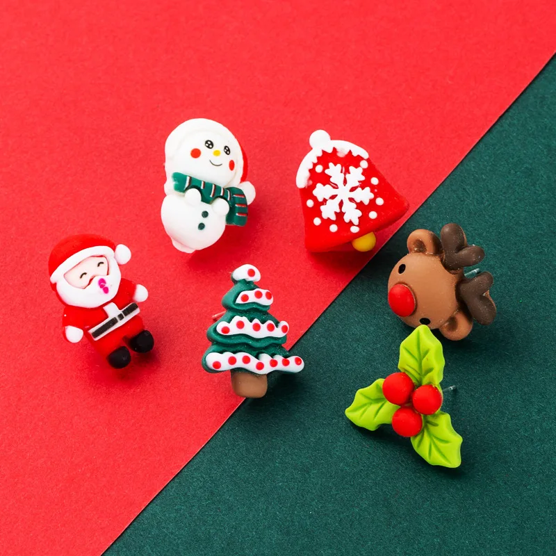 

Christmas New Arrival Acrylic Santa Claus Stud Earrings Cute Snowflake Elk Resin Earrings For Women Gifts