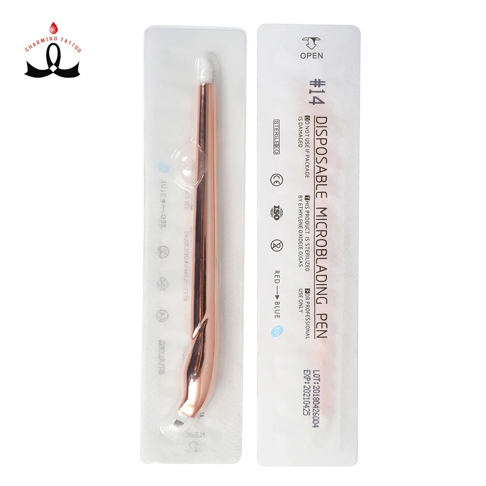 

Free Sample Lushcolor 18U Disposable Champagne Microblading Pen with Blister Packing, Golden