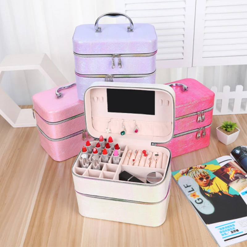 

Double Layer Jewelry Beauty Nail Storage Makeup Box Cosmetic Makeup Case Organizer