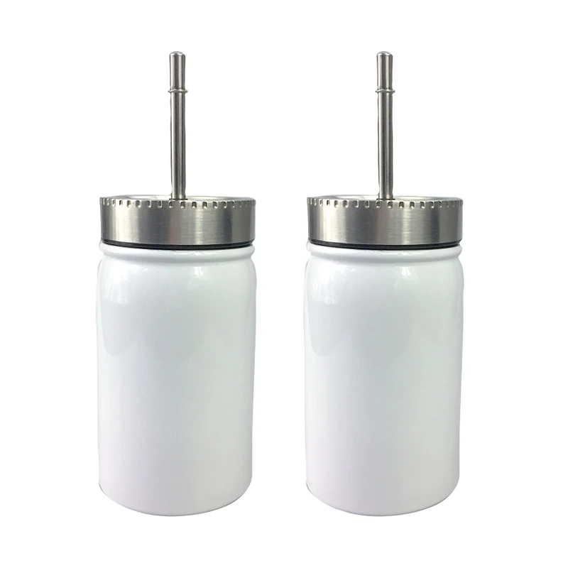 

New Developly 500 ML Double Wall Stainless Steel Straw Straight Diy Sublimation Blank Mason Jars Tumbler In Bulk, White for sublimation