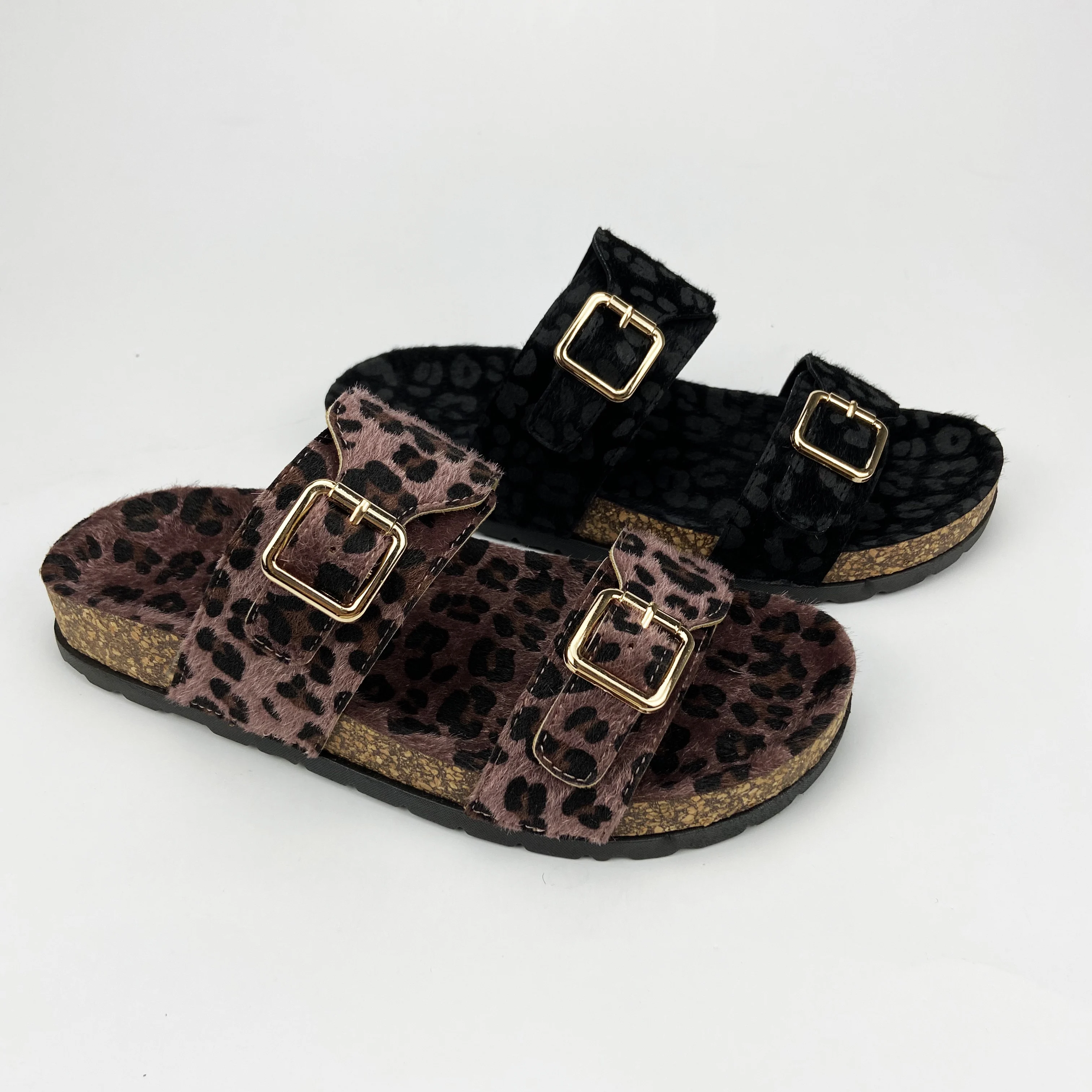 

Sandals For Ladies Leopard Spots Women Slide Cork Sole Shoes New Release Mules Shoes Women Summer Flat Sandals, Customized color