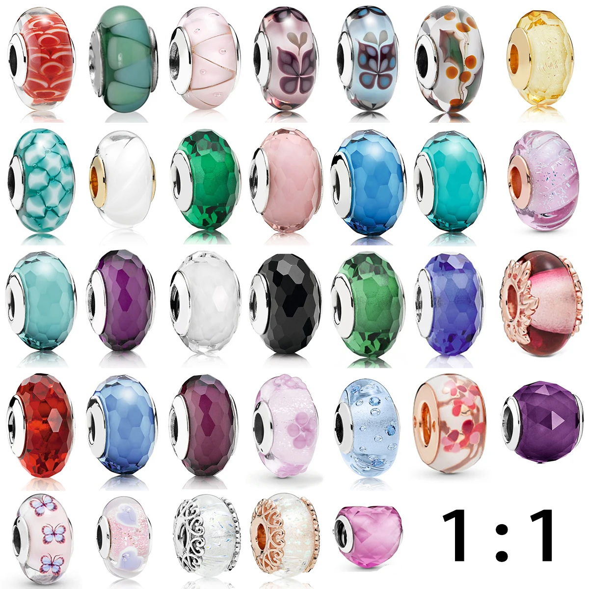 

1:1 NEW Fashionable Personality Charms 100% 925 Sterling Silver Large Cut Multicolor Glass Beads Female Jewelry Free Shipping