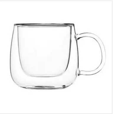 

Borosilicate double wall glass coffee cup With handle, As your client's requirement