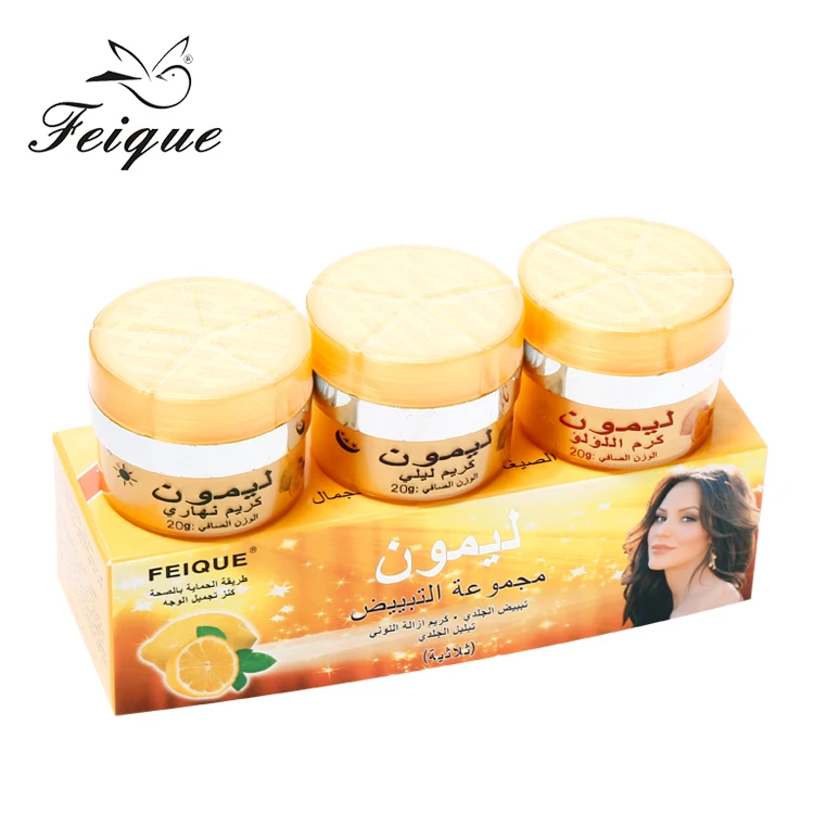 

FEIQUE Lemon Extract Sunscreen Whitening Skin Care Set Private Label Day Cream and Night Cream and Pearl Cream, Day:white,night:yellow