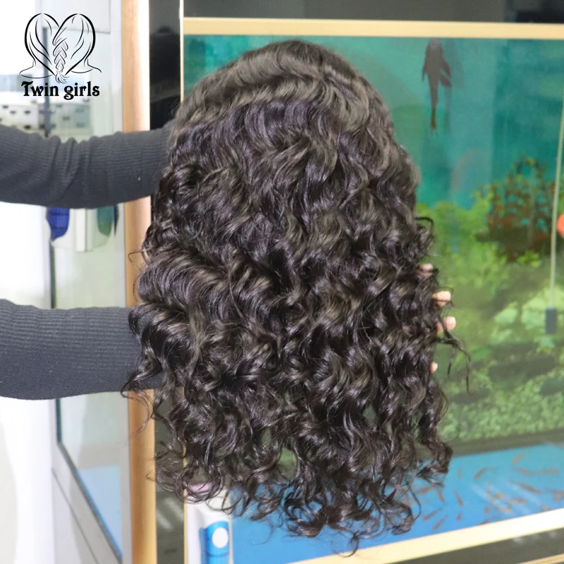 

Brazilian Human Hair Water Wave Pixie Cut Short Full Lace Braided Wig For Black Women, Natural color lace wig
