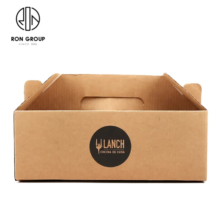 Manufacturer Craft Food Containers Portable Rectangle Disposable Flat Sheet Carton Take Away Kraft Paper Box For Restaurant