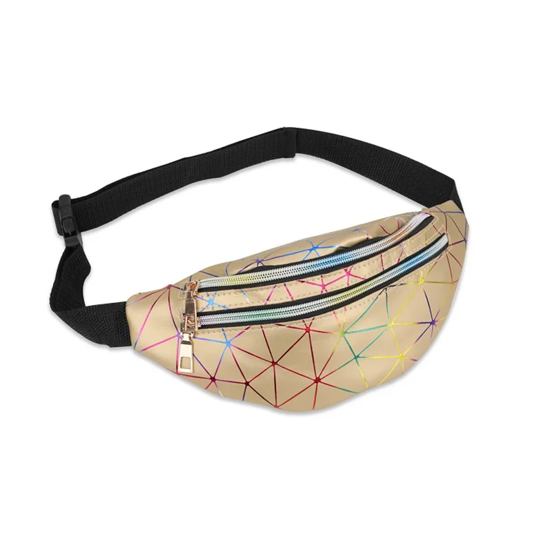 

Holographic Private Label Zipper Cross Body Fanny Pack Glitter Bling Iridescent Shinny PU Waist Bag Fanny Pack for Woman