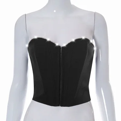 

2021 New Summer Solid Women Bright Edge Sleevless Corset Sexy Ladies Backless Crop Top Women's Corset