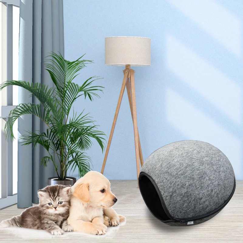

New Arrival Latest Design Luxury Indoor Heated Pet Cat Dog House Carbon Fiber Heating Round Pet Sleeping Bed House, Grey and customized