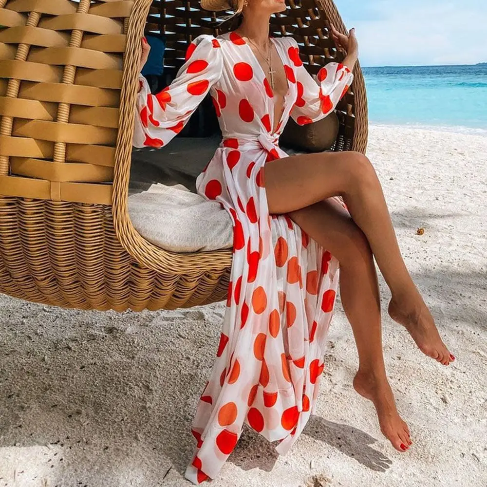 

Leaves Print Bikini Beach Cover up Tunics for Beach Long Kaftan Bikini Cover up Robe de Plage Sarong Beach Swimsuit cover-ups