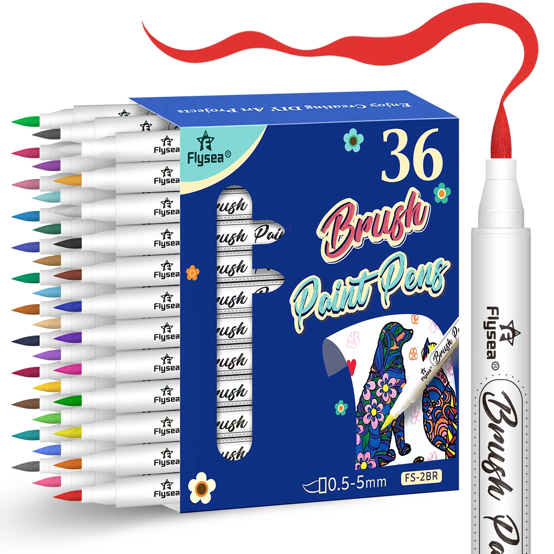 Hot Sale 36 Basic Colors Water Based  Brush Point Acrylic Paint Pens Sets for Brush Lettering