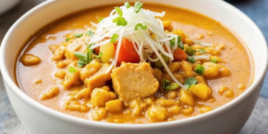 Golden-colored chili with turmeric and cracked black pepper sprinkled on top.