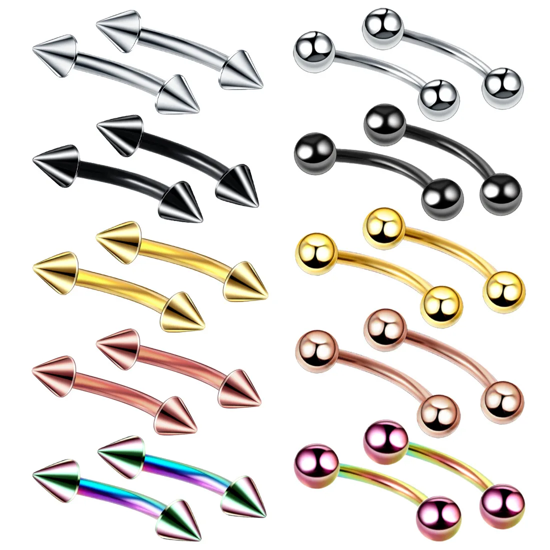

NUORO Stainless Steel Multicolor Multi-size Tattoo Piercing Jewelry Eyebrow Nail Lip Nail Ear Nail Cartilage Puncture Jewelry, As pic