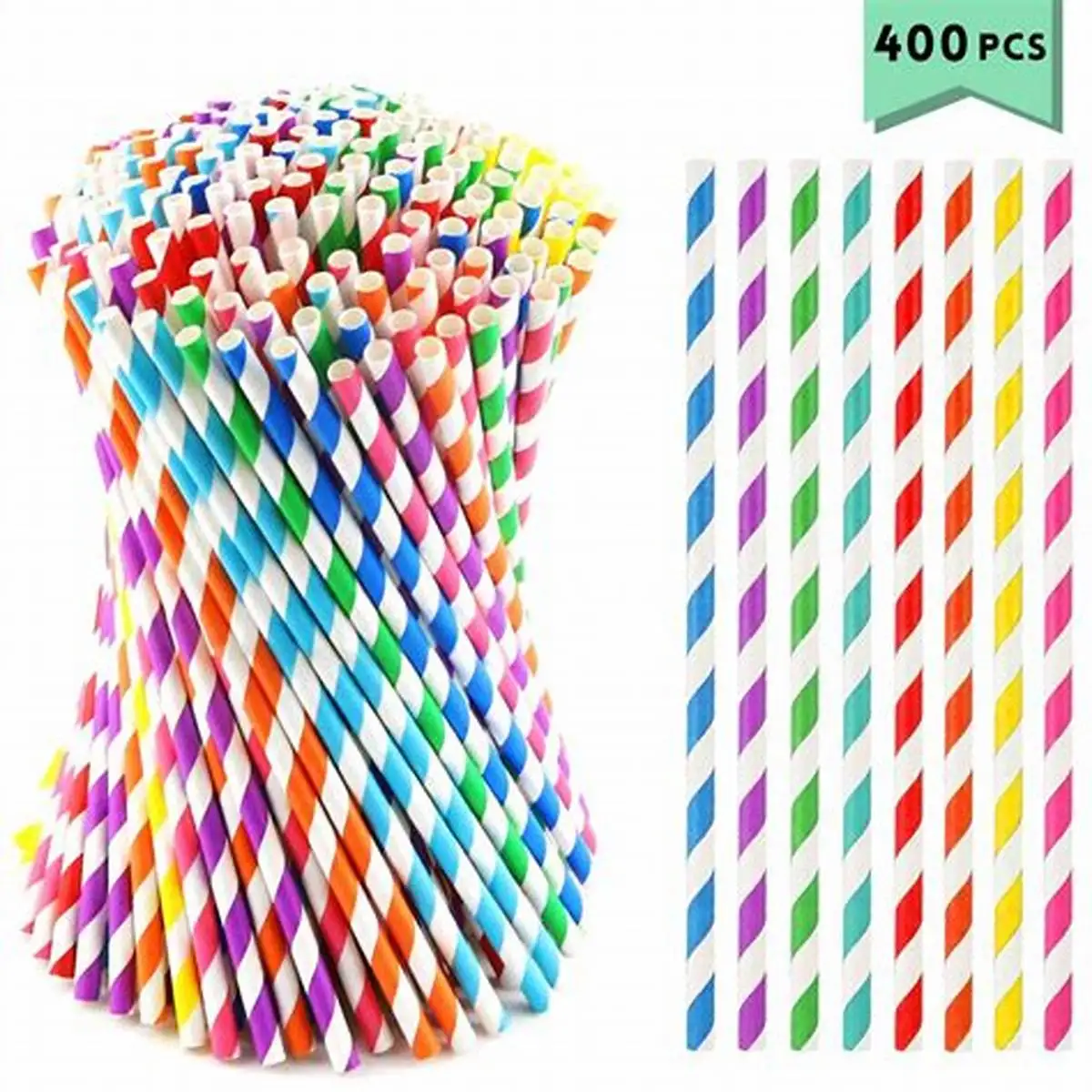 

50 PCS DEGRADABLE COLOR ENVIRONMENTAL PROTECTION STRIPED PAPER STRAW DISPOSABLE KRAFT PAPER STRAW, As picture