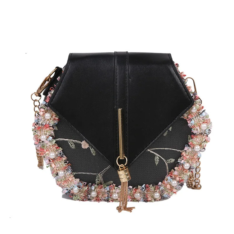 

SP435 2021 luxury lace macrame pearl messenger chain bag, Multi colors