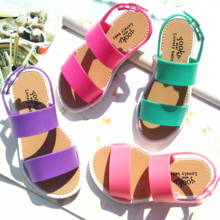 

High quality fashion summer boys and girls sandals shoes for children One piece open toe PVC shoes fashion flat flower sandals