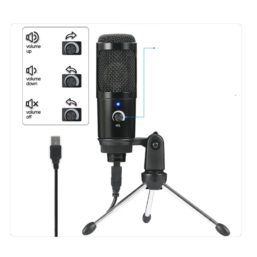 

VIDEO Youtuber use podcast USB high quality recording electret condenser microphone, Black