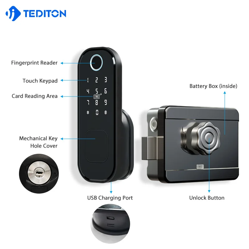 
Waterproof ttlock APP wireless electric intelligent smart Digital Rim door lock for outdoor gate lock 