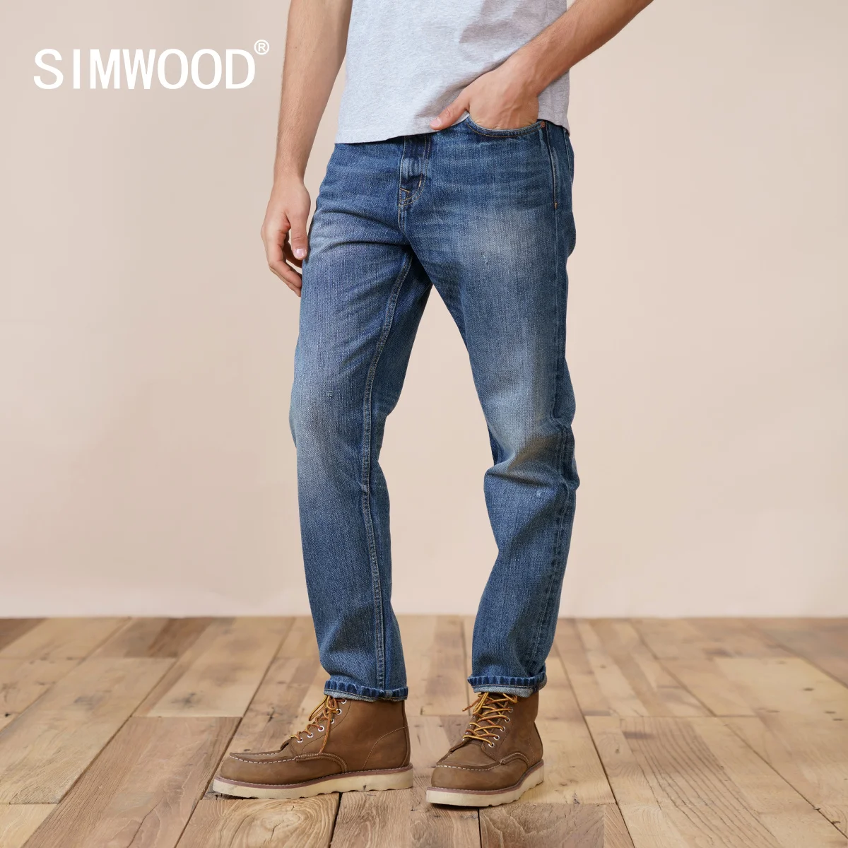 

SIMWOOD 2021 Autumn Winter New Regular Slim Fit Jeans Men New Retro Style 100% Cotton Denim Trousers Vintage Dropshipping, Customized color