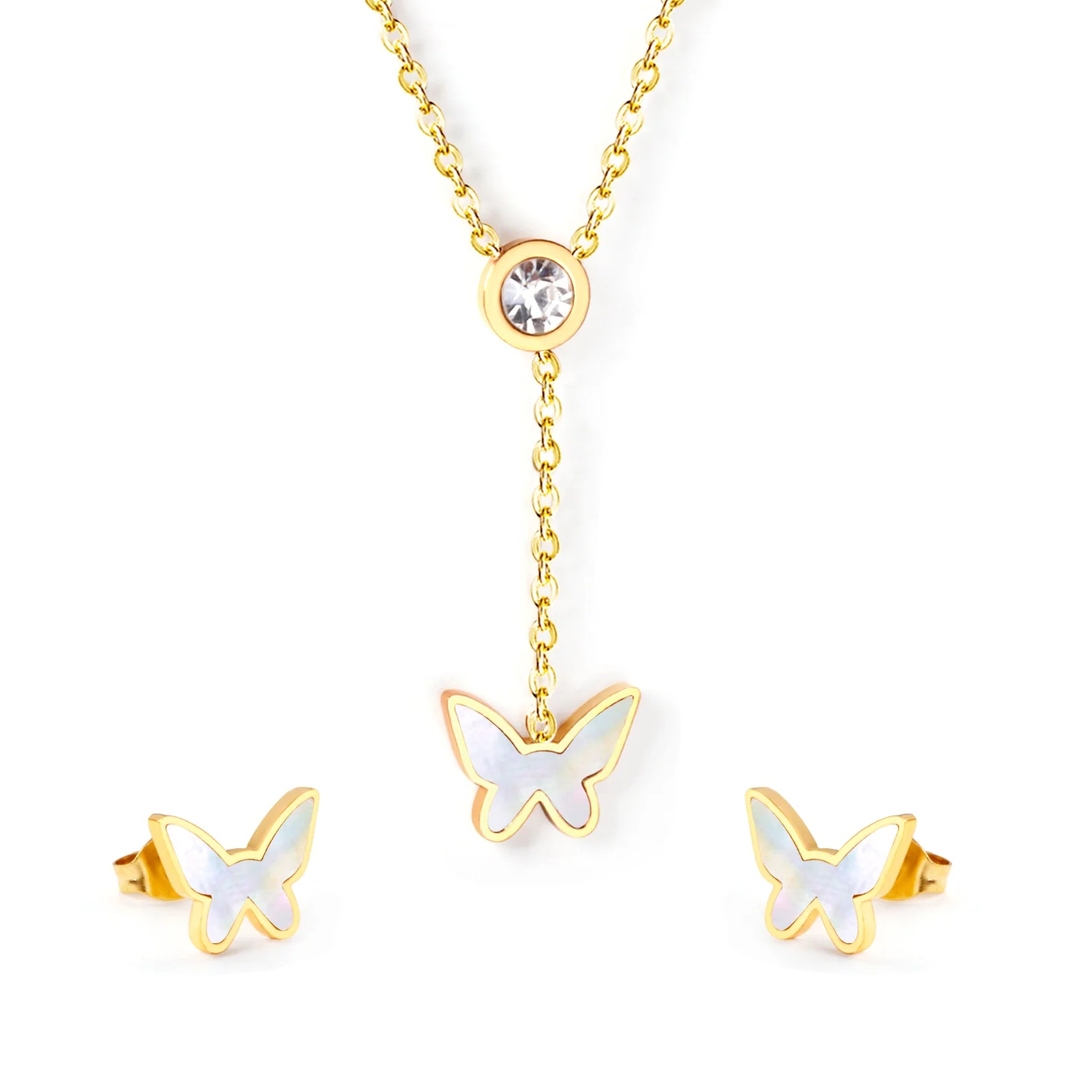 

Gold plated stainless steel chains jewelry custom butterfly necklace earrings