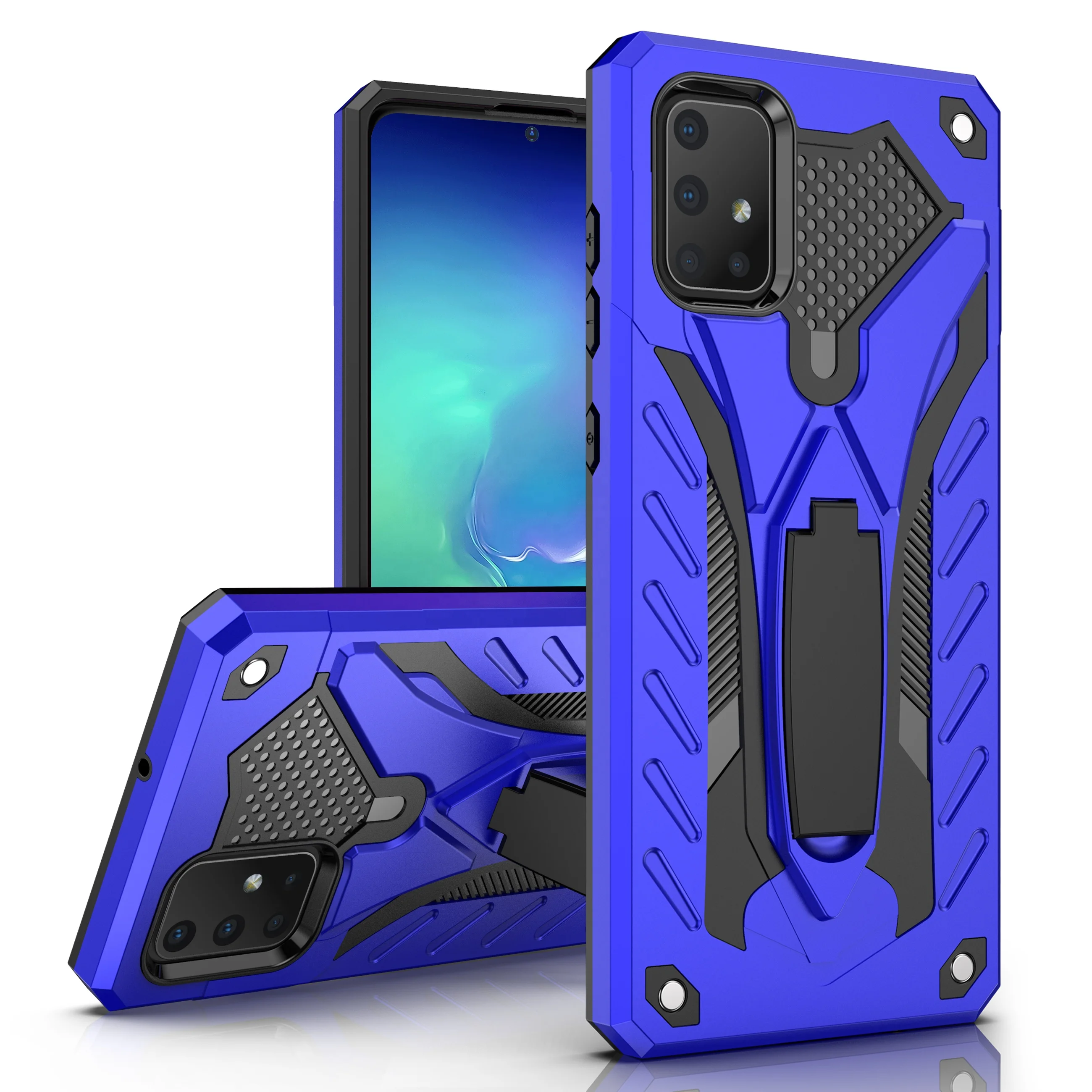 

ZHIKE Wholesale Shockproof PC TPU Bracket Holder Phone Case for Samsung Galaxy A51 A71, Black, red, blue, silver, rose gold, luxury gold