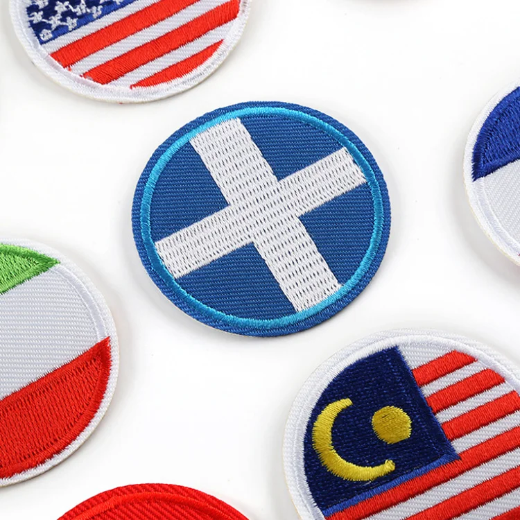 

round shape iron on twill fabric embroidered country flag patches for clothes