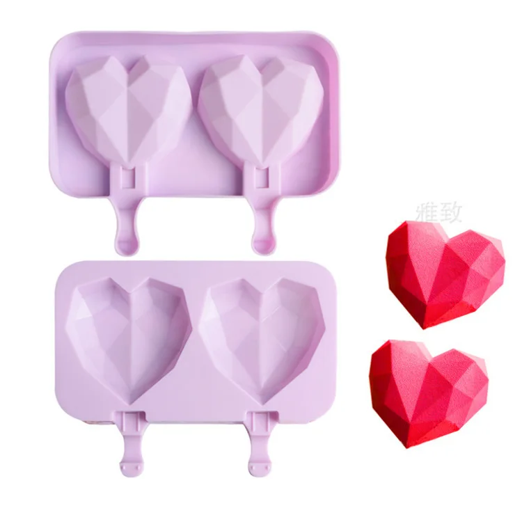 

3D Diamond Love Heart Shape Silicone Molds for Baking Sponge Chiffon Mousse Dessert Cake Molds Food Grade