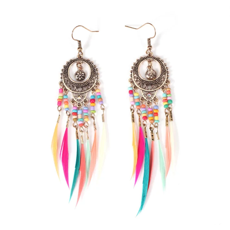 

New Fashion Cute Designer Super Light Handmade Colorful Rice Beads Boho Dangle Earrings For Women Girls