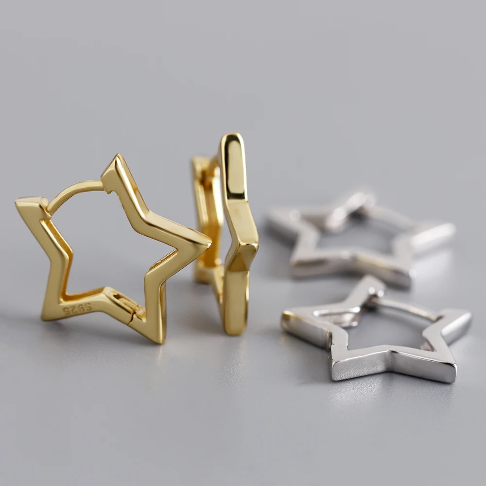 

wholesale fashion jewelry 925 sterling silver plain five star shape gold plated hoop earring jewelry for women