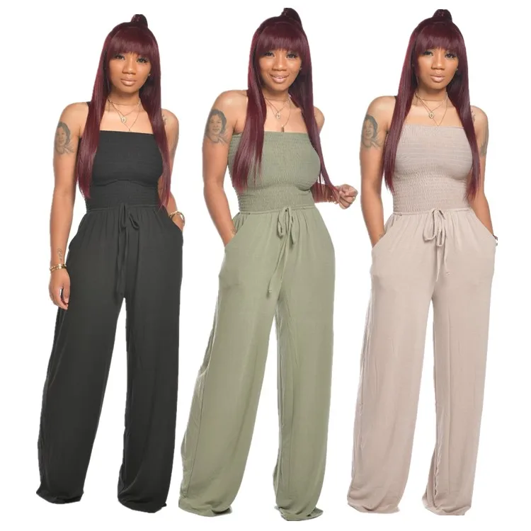 

TRS-1035 New Summer Women'S Casual Flat-Shoulder Wrap Chest Wide-Leg Jumpsuit, 8 colors