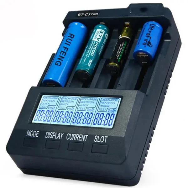 

Opus BT-C3100 V2.2 Smart LCD 4-Slots Analyzer Tester Li-ion NiMH Battery Charger AAA 10440 14500 16340 18650 Battery Charger