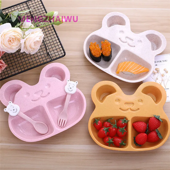 

Spain eco friendly household products bamboo kids party tableware cute bear shaped children breakfast baby plastic plates