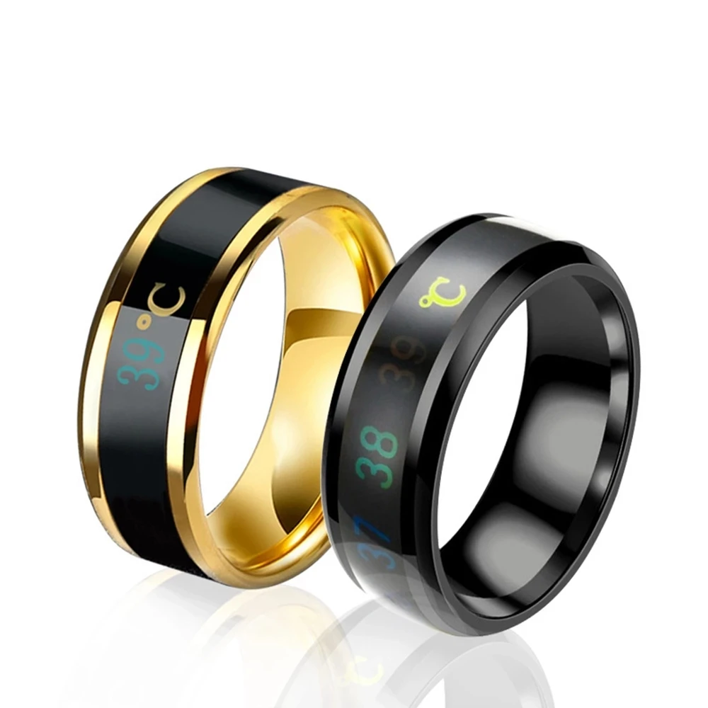 

2021 New Design Gold Plating Titanium Steel Rings Mood Emotion Feeling Intelligent Temperature Rings for Lovers