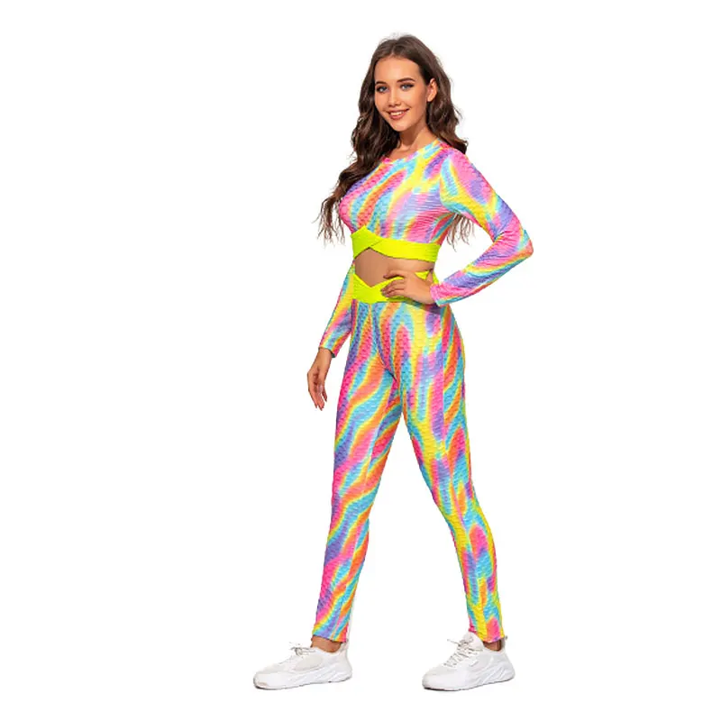 

2 Piece Set Yoga Sets Fitness Tie Dye 2021 Custom Woman High Waist Fitness Yoga Sets Long Sleeve Seamless Gym Running Jogger, As picture